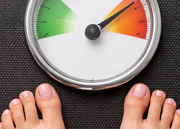 voeten op een weegschaal