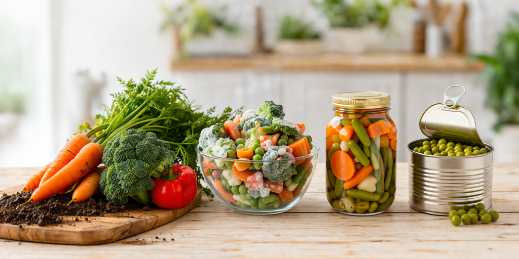 verse groenten, diepvriesgroenten,groenten uit pot en uit blik